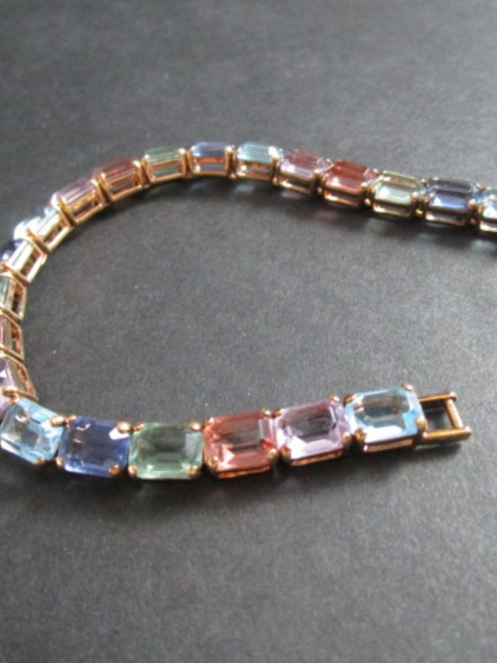 Vintage Monet Gold Tone Pastel Stones Tennis Bracelet